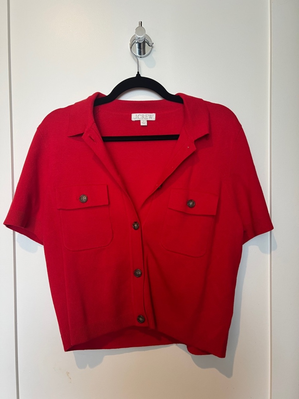 J. Crew Red Short-Sleeve Button Front Knit Shirt